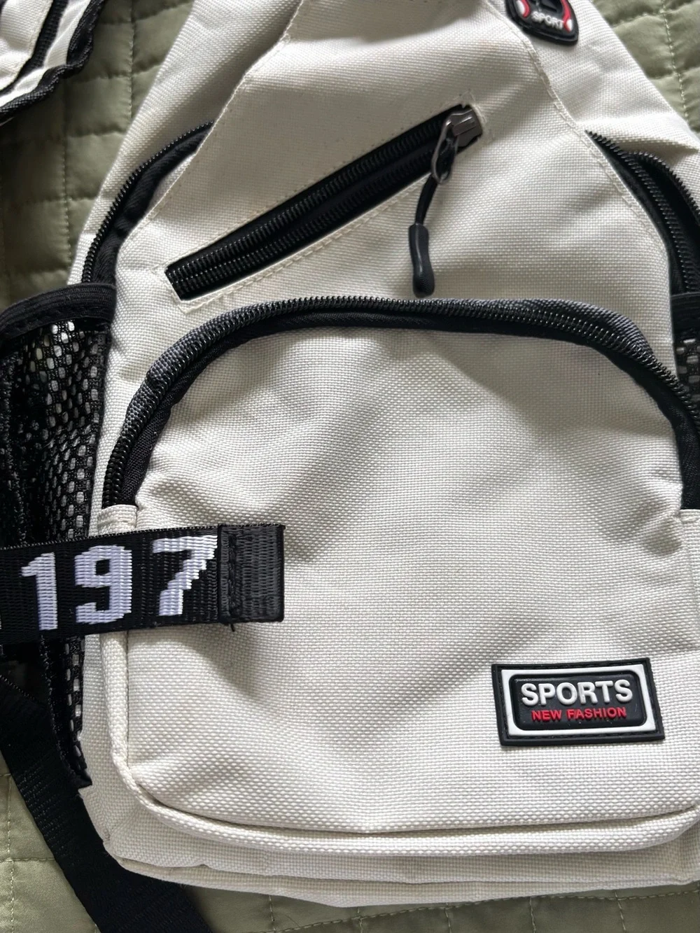 Men’s White Sling Bag with Black Trim
